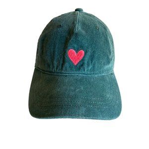 Green Corduroy  Embroidered Heart Adjustable Hat Cap.